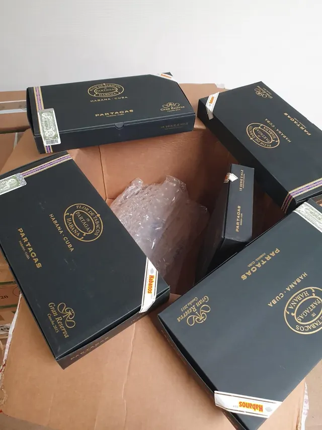 Black boxes of Cohiba packed for shipping